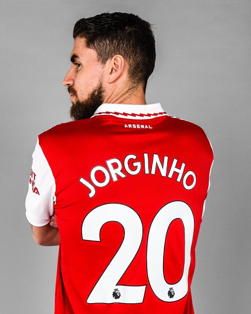 Jorginho wearing number 20 at Arsenal