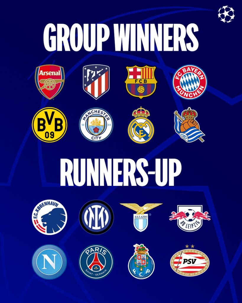 Champions League Group Winners and Second