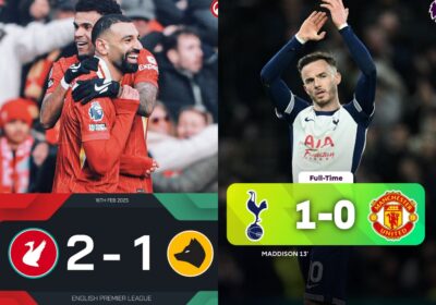 Tottenham 1-0 Man United Liverpool 2-1 Wolves