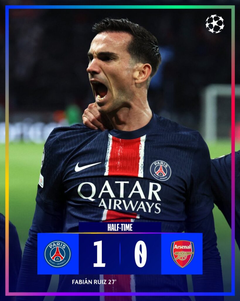 Fabian Ruiz giúp PSG dẫn Arsenal 1-0 sau H1 bán kết lượt về C1