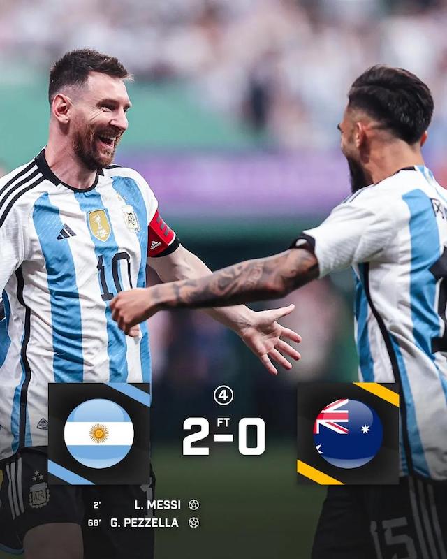 Argentina 2-0 Australia- Messi scored early to beat Socceroos in friendly