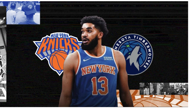 Karl Anthony Towns is shown digitally altered while wearing a New York Knicks' No.13 jersey. Reports swirled in after Towns was traded by Minnesota to New York