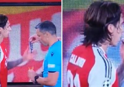 Calafiori smoking vape during PSG game_