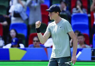 Jannik Sinner celebrates a point against Ben Shelton in their Shanghai Open match. Sinner spoils Shelton's 22nd birthday with a win on Wednesday.