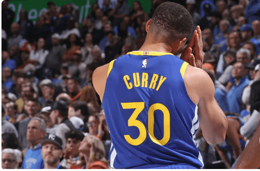 Golden State guard Stephen Curry,m in blue jersey No.30, makes the night-night gesture on Sunday against the OKC Thunder. Stephen Curry makes "night night" celebration on Sunday as the Golden State Warriors defeated the Oklahoma City Thunder.