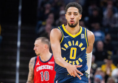 Indiana forward Tyrese Haliburton walks away from the action in this new file photo. Haliburton to keep 'my joy' for basketball after his 9 treys lift Pacers