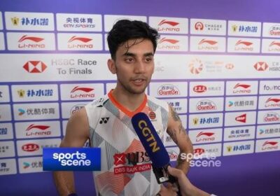 India's Lakshya Sen fields questions from reporters after a match in this file photo. Sen ousts Gemke in China Masters 2024