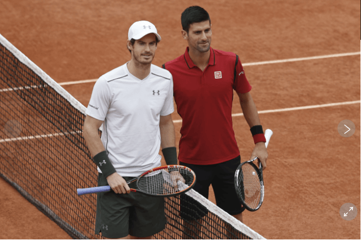 Andy Murray (left, in white) and Novak Djokovic (right in red) pose for photographers in one of their previous battles on the court. Djokovic, Murray team-up shocks tennis world