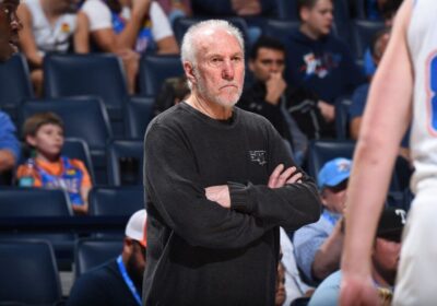 San Antonio coach Gregg Popovich, in black shirt, looks on from the sidelines at a recent game.Spurs 'to play hard and compete' for Popovich amid coach's illness