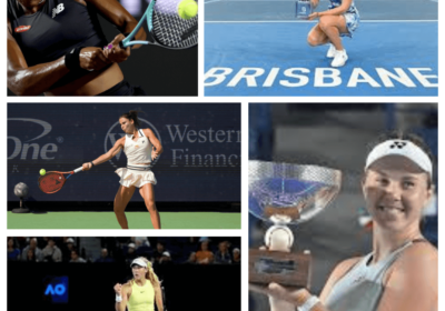 Coco Gauff (upper left), Elena Rybakina (upper right), Emma Navarro (middle left), Mirra Andreeva (lower left), and Linda Noskova (lower right). Top 5 Rising female tennis stars for 2025