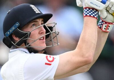 England's Harry Brook in a close up shot getting ready to make his move in this file photo. Brook rises to second in Test batting rankings