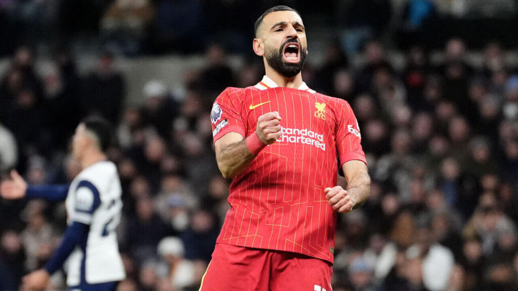 Egyptian forward Mohamed Salah celebrates a moment in Liverpool's match against Tottenham on Sunday. Salah helps Reds thump Spurs, records EPL Christmas record