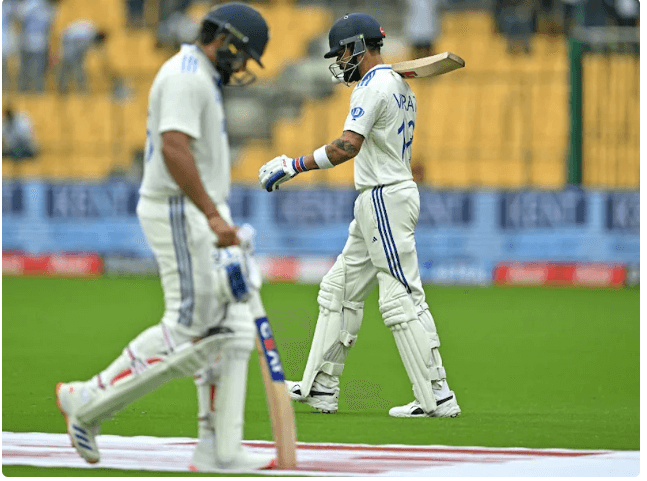 India's Rohit Sharma (left) and Virat Kohli (right) get ready for their next move in a recent match in file photo. Kohli, Sharma fall in ICC batter rankings