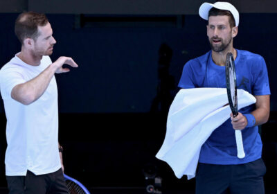 Andy Murray (left) and Novak Djokovic (right) discuss points to ponder while in training in Melbourne. Murray 'absolutely fine' with Djokovic outbursts at Australian Open