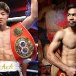 Japanese champion Naoya Inoue (left) and retired eight-division Philippine champion Manny Pacquiao (right) are paired in this file photo. Arum claims Inoue's career 'more legendary' than Pacquiao