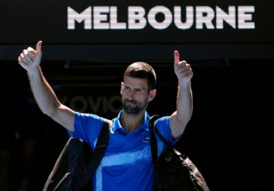 Serbia's Novak Djokovic displays the thumbs up sign after he retired in his Australian Open quarterfinals match against Alexander Zverev. Djokovic could miss more time due to torn hamstring: report