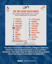 The text in the photo shows the list of sports included as medal disciplies for the 2025 Asian Youth Games. Esports officially added in Asian Youth Games