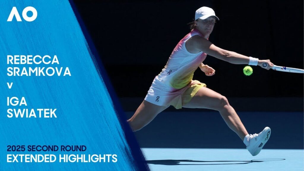 Poland's Iga Swiatek (right) returns a shot in an Australian Open feature poster of her match against Rebecca Sramkova. Swiatek, Raducanu set for Australian Open matchup