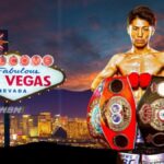 Japan's Naoye Inoue poses with the logo of Las Vegas in the background. Inoue set for Vegas fight