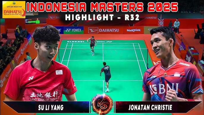 Chinese Taipei's Su Li Yang (left) is paired against Indonesia's Jonatan Christie (right) in their round of 32 match in Jakarta on Wewdnesday. Christie brings down Su in Indonesian Open