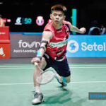 Malaysia's Leong Jun Hao lunges for a shot against China's Li Shi Feng at the India Open on Tuesday. Jun Hao upsets Li in Indian Open