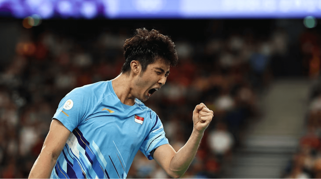 Singapore;s Lee Kean Yew lets out a roar during his match on Wednesday. Loh advances in BWF India Open 2025