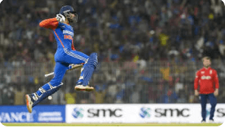 India's Tilak Varma leaps in excitement after an impressive performance in their second Test vs England in Chennai on Saturday. India out to seal T20I series vs England after going up 2-0