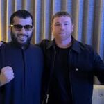 Mexican champion Canelo Alvarez (right) poses with Turki Alalshikh, chairman of Saudi , rabia's General Entertainment Authority, in file photo. Canelo to fight in Riyadh in May under four-bout deal