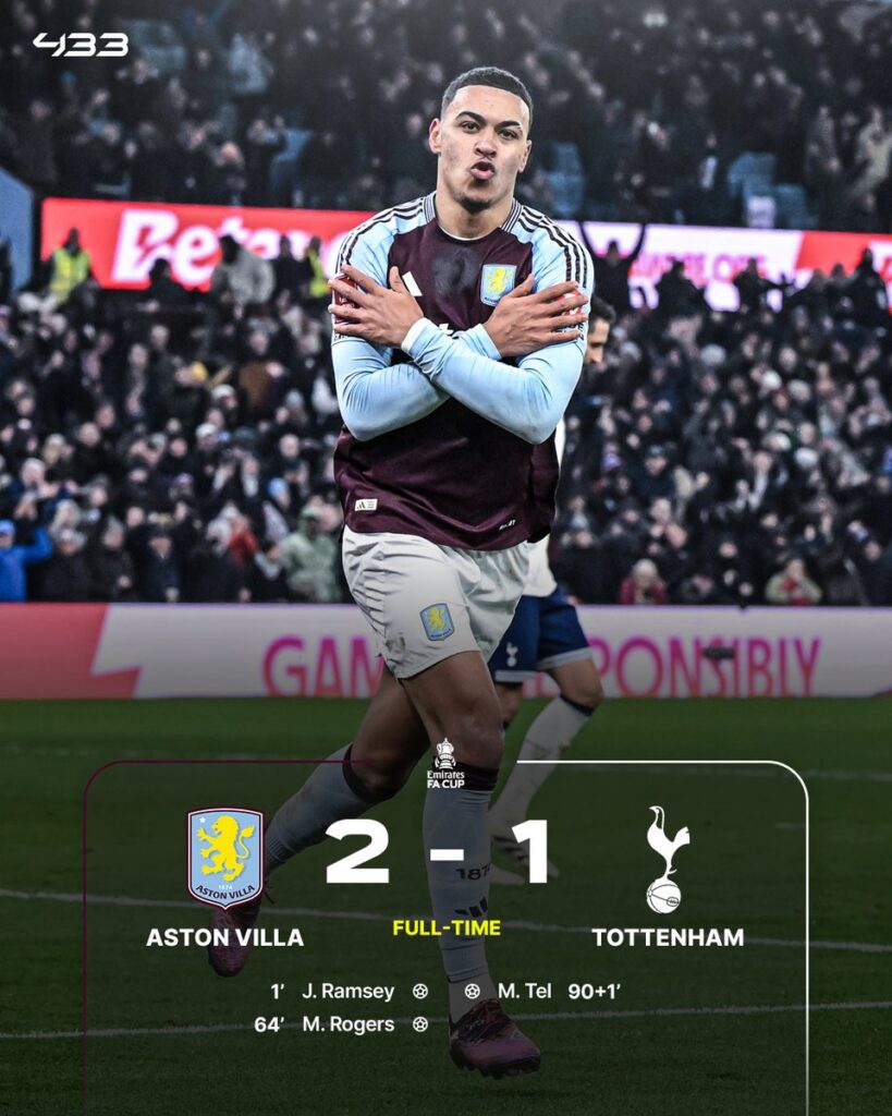 Aston Villa kicked Tottenham Hotspur out of FA Cup