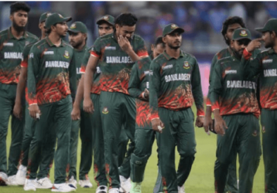 Bangladesh players line up in the pitch in their match against New Zealand on Tuesday. Bangladesh's Champions Trophy exit due to vets' absence: Jaffer