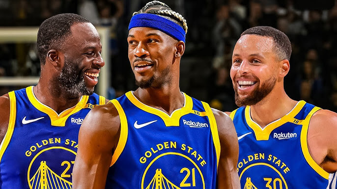 Disgruntled forward Jimmy Butler (22, middle) will be paired with Draymond Green (left) and Stephen Curry (right) in Golden State's new big three in a fan-made photo. Butler to Warriors, will sign USD121-million extension, say sources