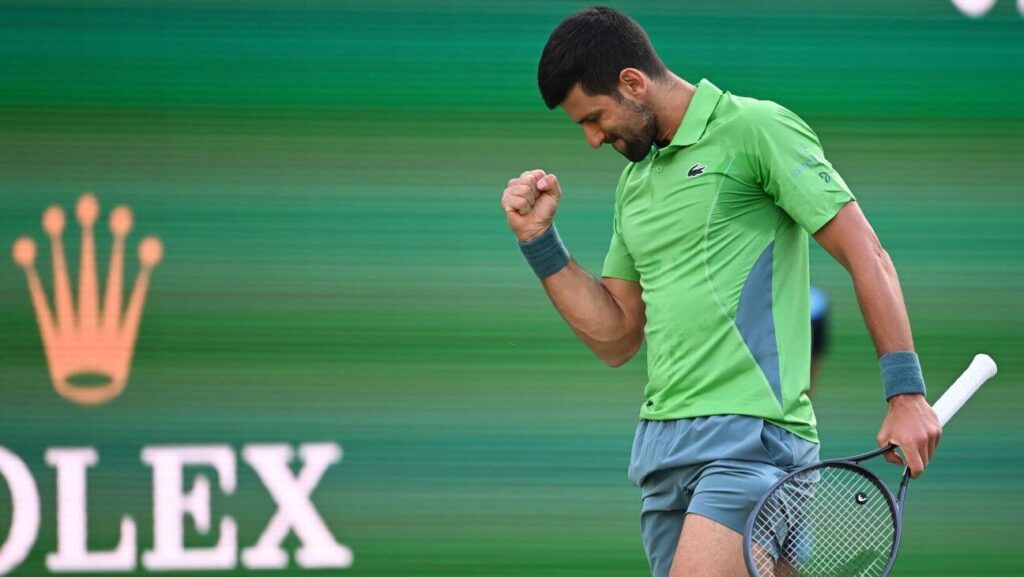 Serbia's Novak Djokovic pumps his fish at a match in his stint at the BNP Paribas Open in Indian Wells in 2024. Djokovic in Indian Wells players' list despite torn hamstring injury