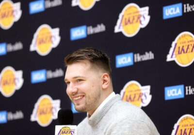 Slovenian guard Luka Doncic speaks at his first news conference as a Los Angeles Laker on Tuesday. Doncic 'excited for new Lakers journey after 'shock' trade