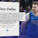 Luka Doncic (rigght) made a letter to Dallas fans (left) to thank them for their support a day after the blockbuster trade that sent him to the Los Angeles Lakers. Doncic thanks Dallas fans