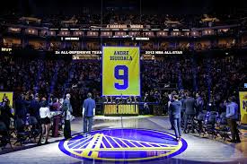 The jersey number of Andre Iguodala is being raised to the rafters at center court during his jersey retirement ceremony on Sunday. Iguodala lauds 'unique' Warriors as Dubs retire No.9 jersey