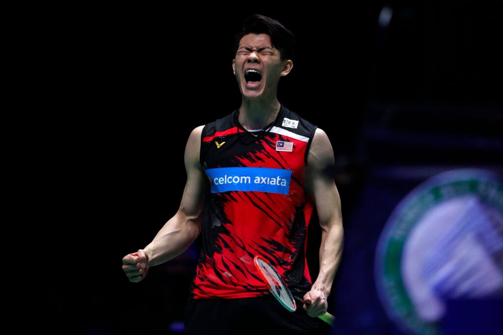 Malaysia's Lee Zii Jia, reacts with a roar at a December 2024 match in file photo.  Axelsen excited for 'Asian' vibe in Birmingham; Zia set to play