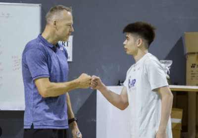 Malaysian shuttler Leong Jun Hao (right) pumps fist with singles coach Kenneth Jonassen (left) in file photo. Jun Hao needs fresh approach for All England after BAMTC: coach