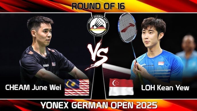 Malaysia's Cheam June Wei (left) and Singapore's Loh Kean Yew (right) are paired in a matchup on Thursday. Loh ousts June Wei, reaches German Open last 8