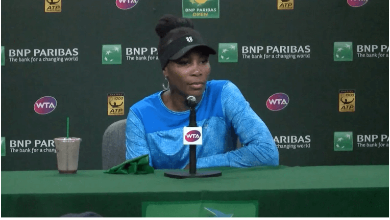 Venus Williams speaks at a news conference at the 2024 BNP Paribas Open in file photo. Williams to skip BNP Paribas Open, cites other 'commitments'