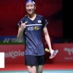 South Korea's An Se-young pumps her fist during a short vbreak from her match in Orleans, France, on Thursday. An advances to Orleans Masters with ease