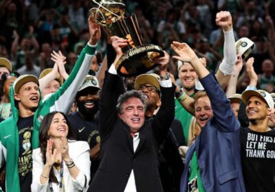 Players and officials of the Boston Celtics celebrate the team's 18th NBA championship in June 2024 in file photo. Celtics sold to new ownership group for USD6.1 billion: sources