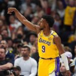 Los Angeles Lakers guard Bronny James shoots in the second half of their game vs Milwaukee on Thursday. Bronny James gets lone bright spot in Lakers' loss to Bucks