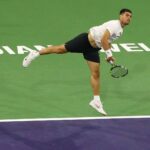 Spain's Carlos Alcaraz hits a shot in his stint at the 2024 Indian Wells in file photo. Alcaraz sees 'really open' Indian Wells draw despite Sinner's absence