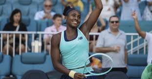 American Cocvo Gauff acknowledges the cheers from the crowd at her Miami Open match on Thursday. Sabalenka, Gauff, Fonseca advance at Miami Open;