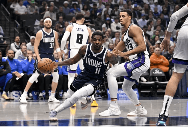 Dallas guard Kyrie Irving (11, middle) dribbles his way to the basket in a game against the Sacramento Kings on Monday. Dallas guard Klay Thompson (31, right) attempts to drive to the basket agaibnst a Milwaukee defender in the team's game on Wednesday. Bucks vs Mavericks game shows Irving-less Dallas struggle hard