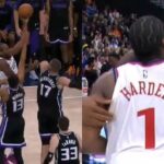 LA Clippers forward Kawhi Leonard(white, 2) delivers the game winnoing hook shot against two Sacramento Kings defenders in their game in Los Angeles on Sunday. Clippers vs Kings game has Leonard shot lead LA to win sans Lue