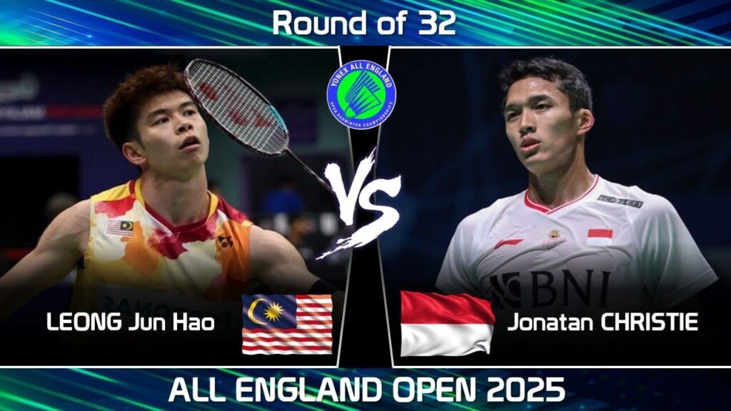 Nalaysia's Leong Jun Hao (left) was paired against Indonesia's Jonatan Christie (right) in an openign day match at Birmingham on Tuesday. All England Open 2025 sees Christie beat Leong