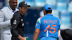 New Zealand captain Mitchell Santner (left) talks with India veteran Virat Kohli (right) in their recent Champions Trophy matchup kast week. New Zealand ready for 'scrap' in Champions Trophy final: Santner