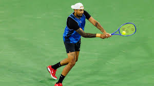 Australia's Nick Kyrgios takes a shot during his opening round match against Mackenzie McDonald in South Florida on Wednesday. Kyrgios gets past McDonald at Miami Open