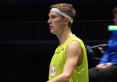 Denmark's Viktor Axelsen looks at the crowd during his match against Chinese Taipei's Lin Chun-yi in Birmingham on Wednesday. Axelsen ousted in All England Open